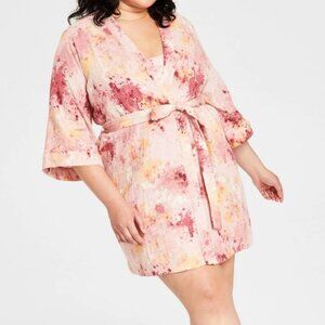 Jenni Women's Style Not Size Short Robe, Watercolor Blush, Large